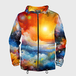 Ветровка с капюшоном мужская Закат солнца - разноцветные облака, цвет: 3D-черный