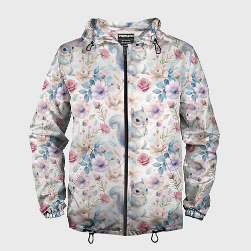 Мужская ветровка Бельчонок в цветах / 3D-Черный – фото 1