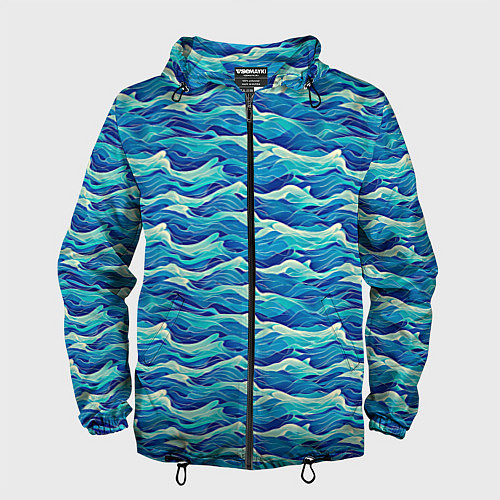Мужская ветровка Абстрактный волнистый узор в синих тонах / 3D-Черный – фото 1