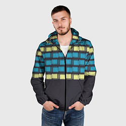 Ветровка с капюшоном мужская Голубые и мятные квадраты на темном, цвет: 3D-черный — фото 2