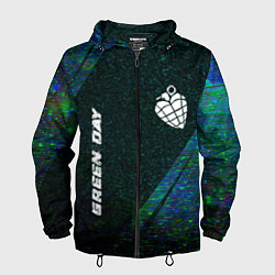 Ветровка с капюшоном мужская Green Day glitch blue, цвет: 3D-черный