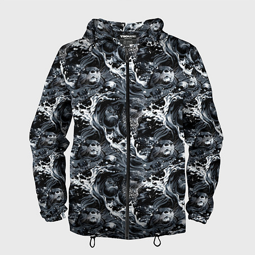 Мужская ветровка Выдры купаются в речке - паттерн / 3D-Черный – фото 1