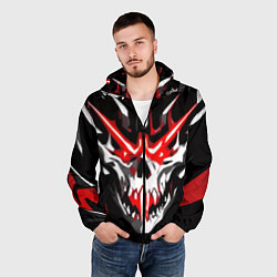 Ветровка с капюшоном мужская Абстрактный белый череп и красные полосы, цвет: 3D-черный — фото 2