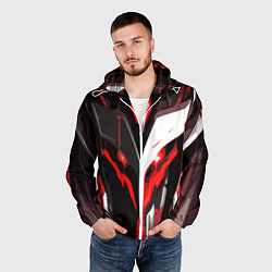 Ветровка с капюшоном мужская Красно-белый абстрактный демонический шлем, цвет: 3D-белый — фото 2