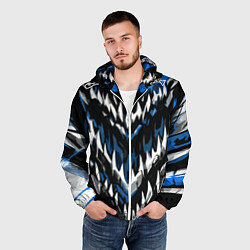 Ветровка с капюшоном мужская Абстрактные бело-синие шипы, цвет: 3D-белый — фото 2