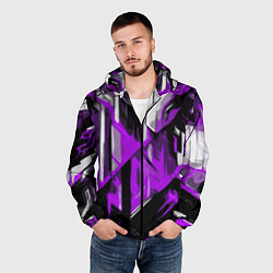 Ветровка с капюшоном мужская White and purple abstraction on a black background, цвет: 3D-черный — фото 2