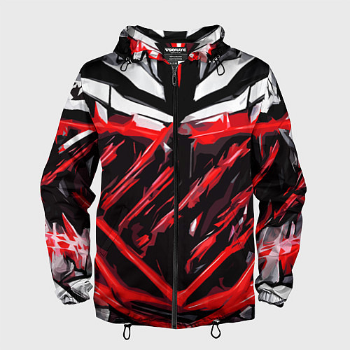 Мужская ветровка Red and white abstraction on a black background / 3D-Черный – фото 1