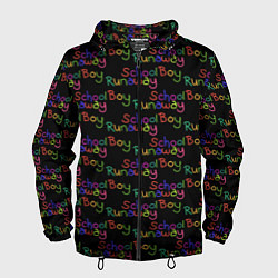 Ветровка с капюшоном мужская Logo - Schoolboy Runaway pattern, цвет: 3D-черный