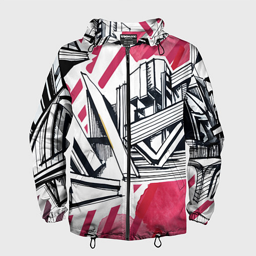 Мужская ветровка Скетч архитектуры - акварельная абстракция / 3D-Черный – фото 1