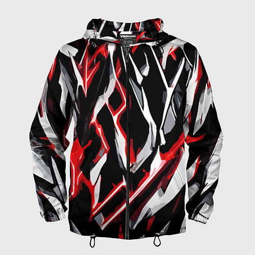 Мужская ветровка Красно-белые агрессивные полосы на чёрном фоне / 3D-Черный – фото 1