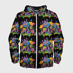 Ветровка с капюшоном мужская Грибной паттерн цветной, цвет: 3D-белый