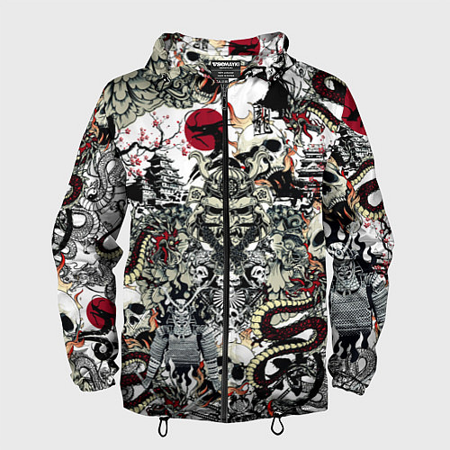 Мужская ветровка Японский самурай и драконы паттерн / 3D-Черный – фото 1