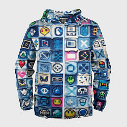 Ветровка с капюшоном мужская Пиксельный пэчворк, цвет: 3D-белый