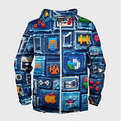 Мужская ветровка Пиксельные символы на пэчворк