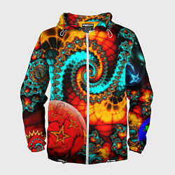 Ветровка с капюшоном мужская Фрактальный узор из фигур, цвет: 3D-белый