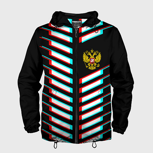Мужская ветровка Герб РФ глитч геометрия / 3D-Черный – фото 1