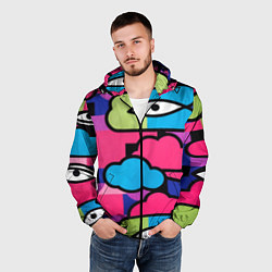 Ветровка с капюшоном мужская Глаза облака абстракция, цвет: 3D-черный — фото 2