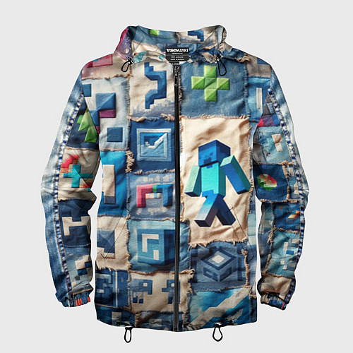 Мужская ветровка Minecraft шагает на пэчворк / 3D-Черный – фото 1