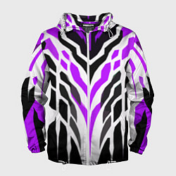 Мужская ветровка Агрессивные фиолетово-белые полосы на чёрном фоне