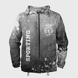 Ветровка с капюшоном мужская Sporting - grey gradient вертикально, цвет: 3D-черный