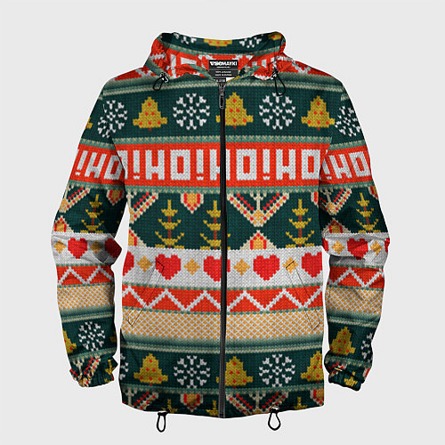 Мужская ветровка Новогодняя вязанная текстура ho-ho / 3D-Черный – фото 1