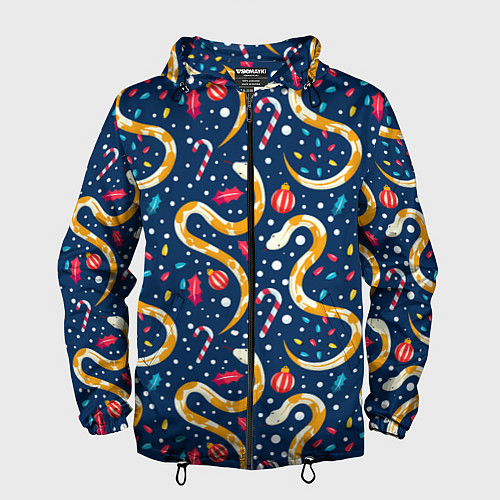 Мужская ветровка Новогодний паттерн символ года 2025 / 3D-Черный – фото 1