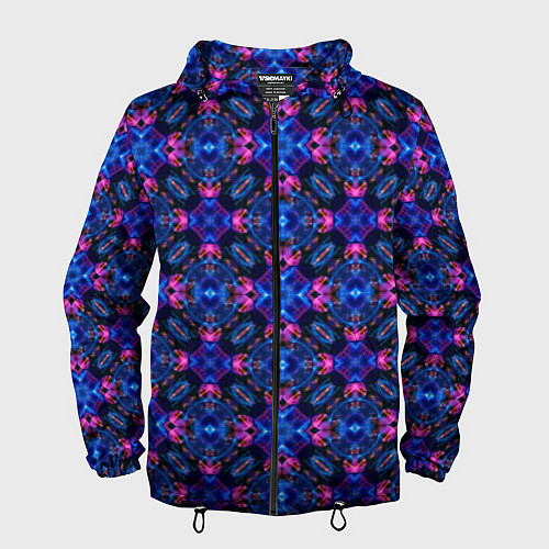 Мужская ветровка Калейдоскопический узор синего и розового цвета / 3D-Черный – фото 1