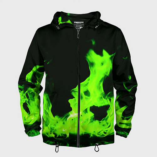 Мужская ветровка Кислотный зелёный огонь / 3D-Черный – фото 1