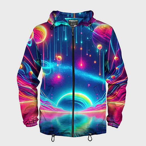 Мужская ветровка Неоновый космос - нейроарт фантазия / 3D-Черный – фото 1