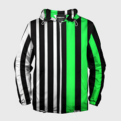Мужская ветровка Вертикальные полосы триколор зелёный