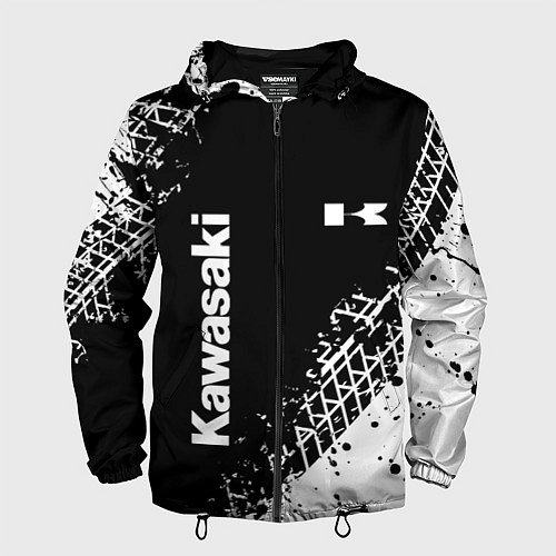 Мужская ветровка Kawasaki - следы от шин / 3D-Черный – фото 1