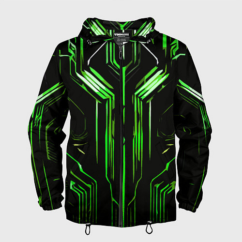 Мужская ветровка Green stripes on a black background / 3D-Черный – фото 1