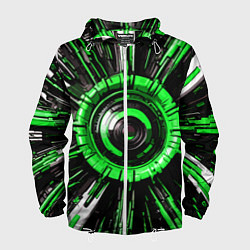 Ветровка с капюшоном мужская Чёрно-зелёная сфера киберпанк, цвет: 3D-белый