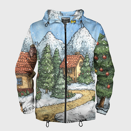 Мужская ветровка Новогодний пейзаж / 3D-Черный – фото 1