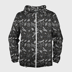 Ветровка с капюшоном мужская Новогодние зимние украшения, цвет: 3D-белый