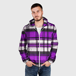 Ветровка с капюшоном мужская Фиолетово-белая ткань в клетку, цвет: 3D-белый — фото 2