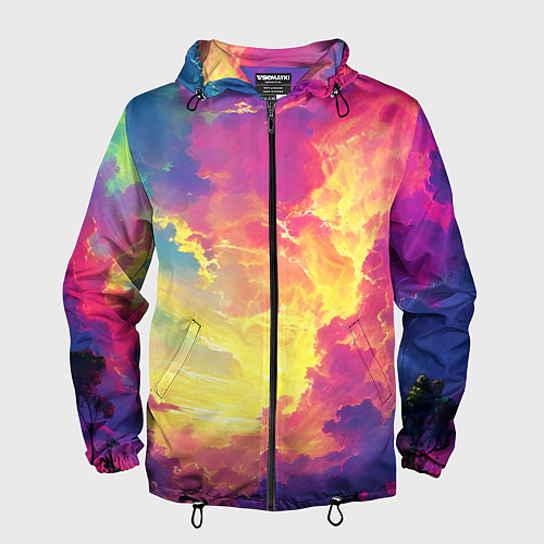 Мужская ветровка Розовые облака на синем небе / 3D-Черный – фото 1