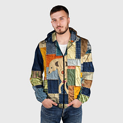 Ветровка с капюшоном мужская Пэчворк с собакой, цвет: 3D-черный — фото 2