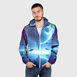 Ветровка с капюшоном мужская Луна и рыбы - нейроарт фантазия, цвет: 3D-белый — фото 2
