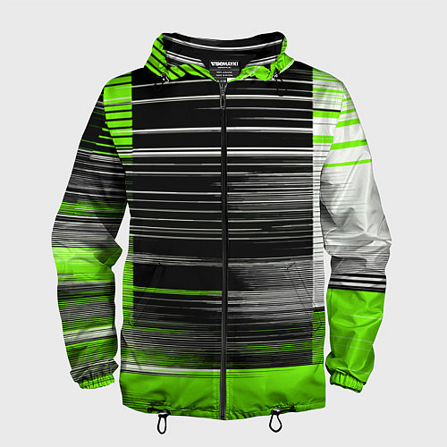Мужская ветровка Белые вертикальные полосы на чёрно-зелёном фоне / 3D-Черный – фото 1