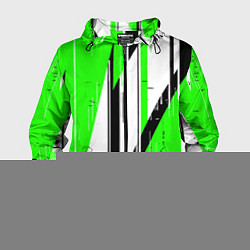 Ветровка с капюшоном мужская Black and white vertical stripes on a green backgr, цвет: 3D-черный