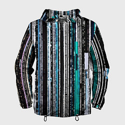 Мужская ветровка Полосатый сине-зелёный рваные полосы