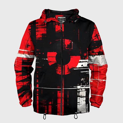Мужская ветровка Красно-белый гранж на чёрном фоне / 3D-Черный – фото 1