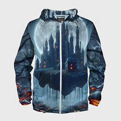 Ветровка с капюшоном мужская Замок Дракулы и неоновые грибы - нейроарт фантазия, цвет: 3D-белый