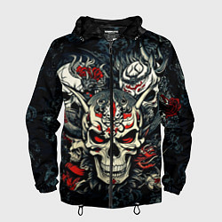 Мужская ветровка Маска Хання на черепе самурая на фоне духов
