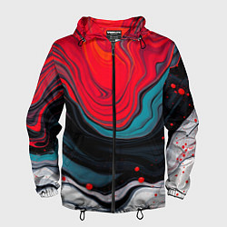 Ветровка с капюшоном мужская Абстракция эбру, цвет: 3D-черный