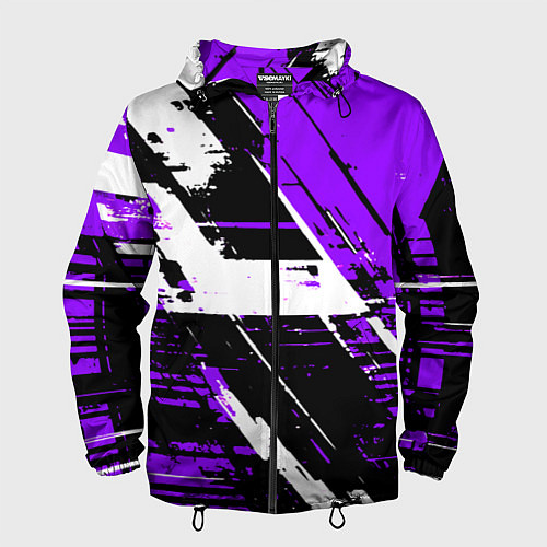 Мужская ветровка Diagonal black and white stripes on a purple backg / 3D-Черный – фото 1