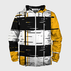 Ветровка с капюшоном мужская Жёлтые и чёрные полосы на белом фоне, цвет: 3D-белый