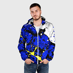 Ветровка с капюшоном мужская Сине-жёлтая абстракция на белом фоне, цвет: 3D-белый — фото 2