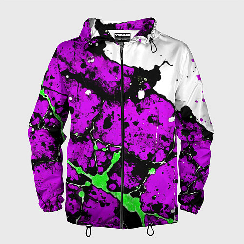 Мужская ветровка Зелёно-розовая абстракция на белом фоне / 3D-Черный – фото 1